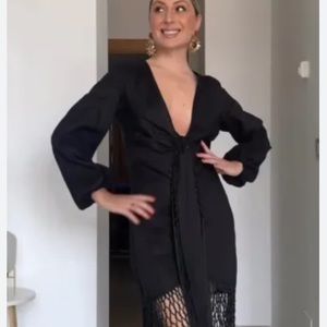 ZARA LINEN DRESS WITH FRINGES- LIMITED EDITION